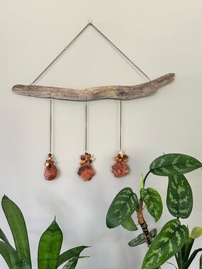Handcrafted Driftwood Wall Hanging with Carnelian